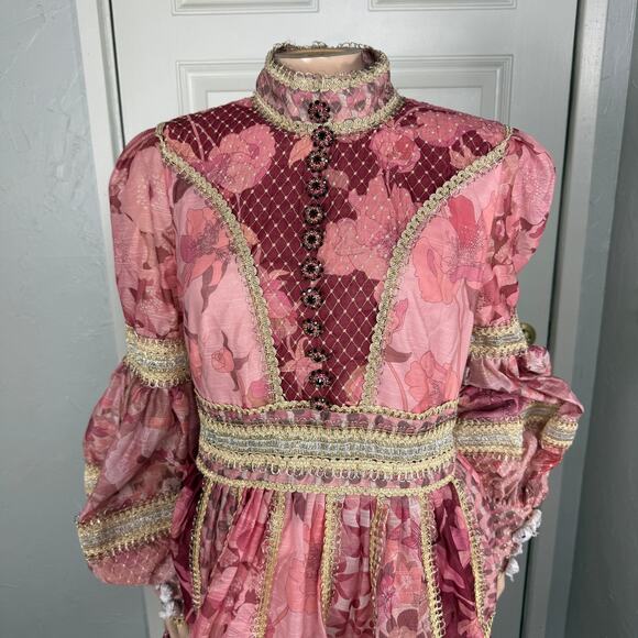 NEW Zimmerman Women's Concert Dress 3 10/12 Long Sleeve Silk Linen Floral SS15 - Picture 2 of 9